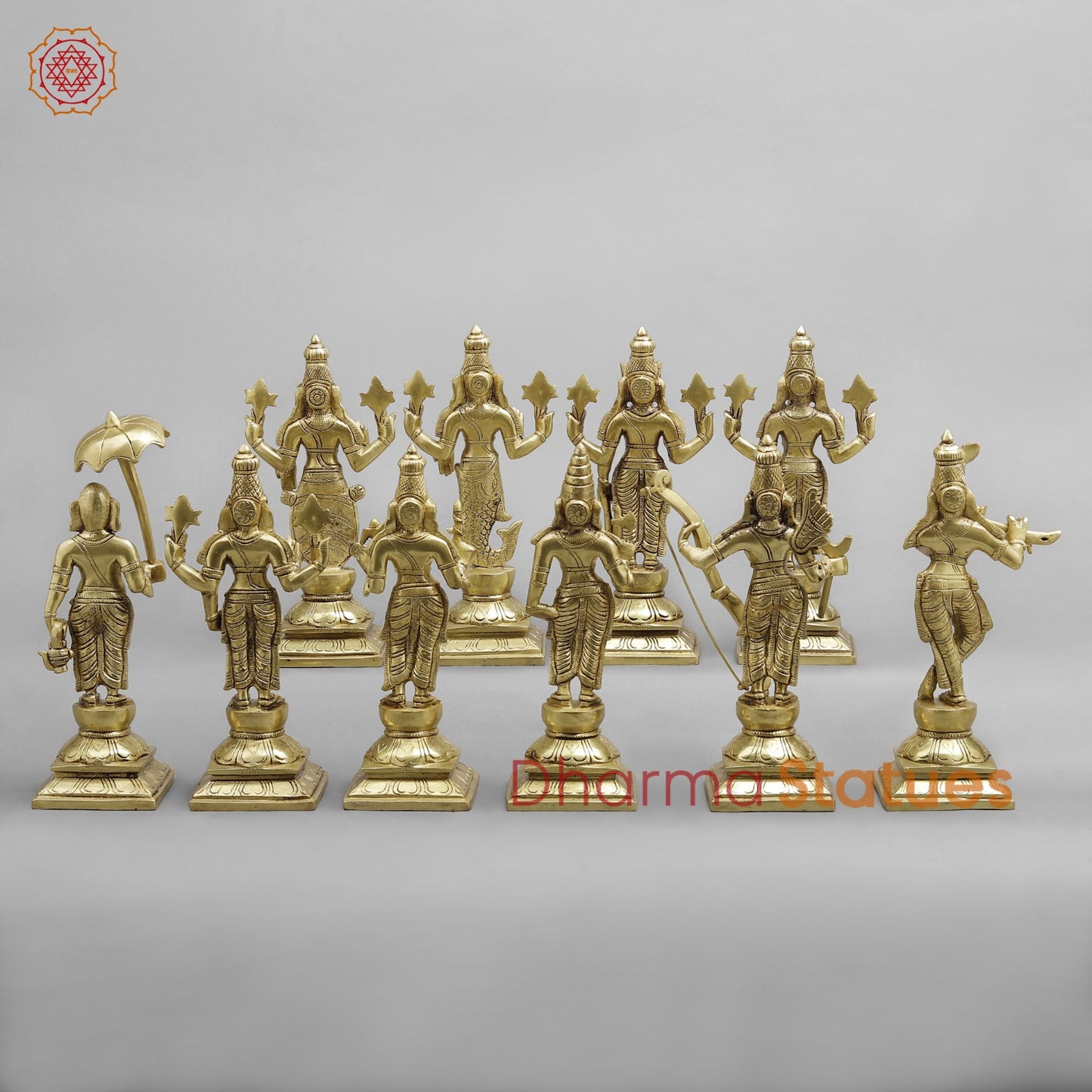 Brass Dasavtar standing Fine, Golden Finish 9.5”