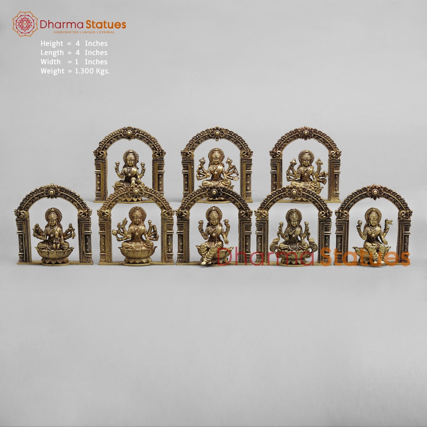 Brass Ashtlakshmi Set Fine ( Wall Hanging ) , Gold Finish 4”