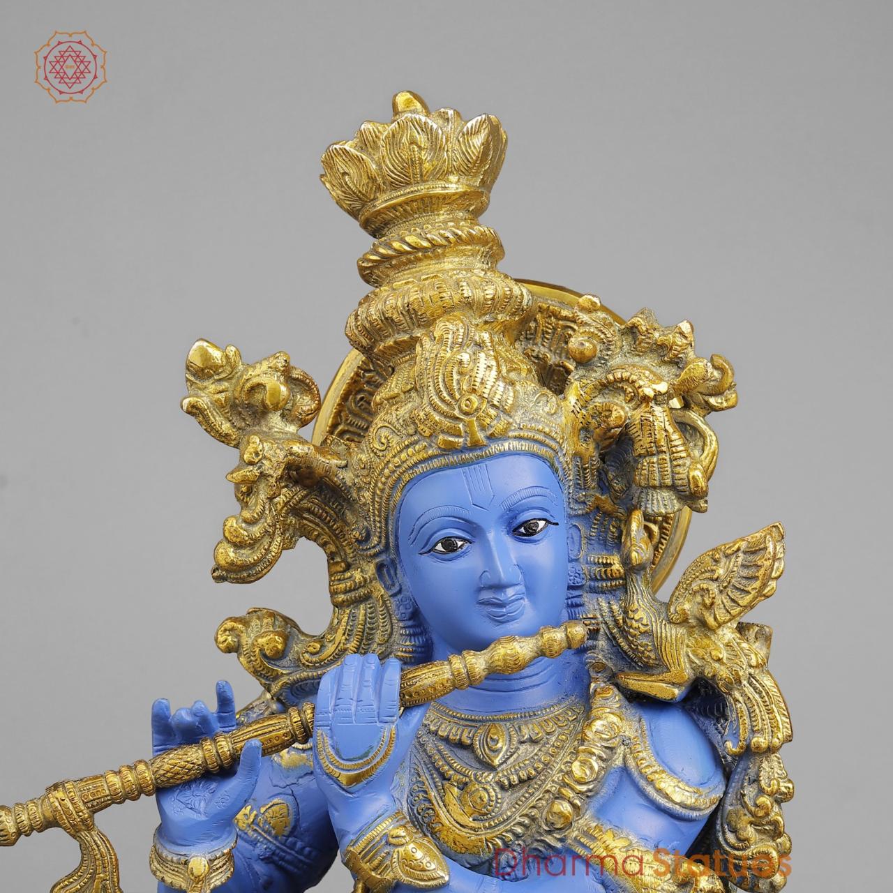 Brass Krishna standing Fine, Peacock Finish 30”