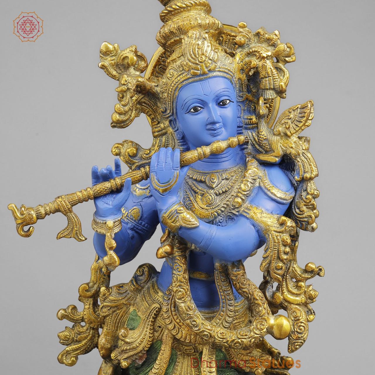 Brass Krishna standing Fine, Peacock Finish 30”