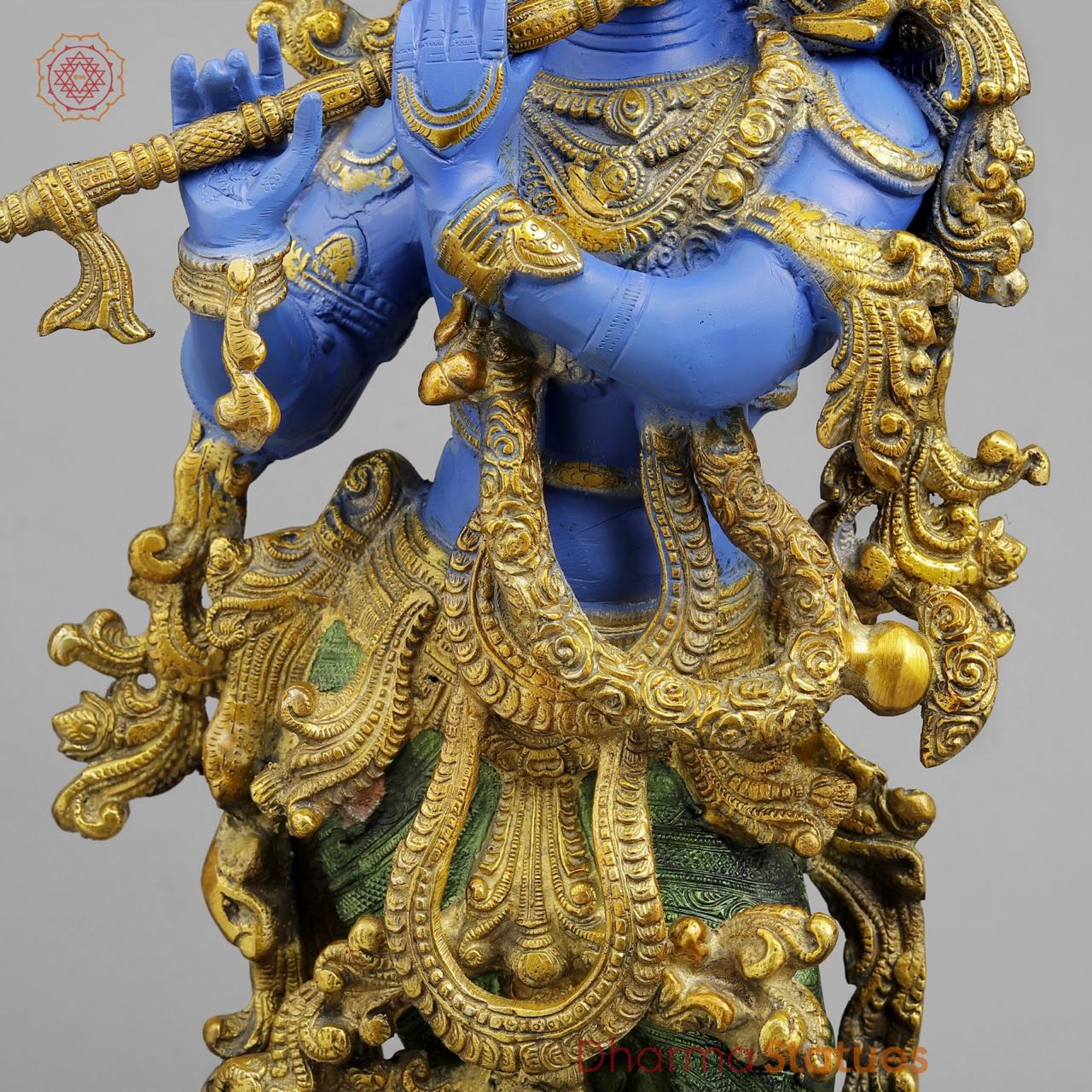 Brass Krishna standing Fine, Peacock Finish 30”