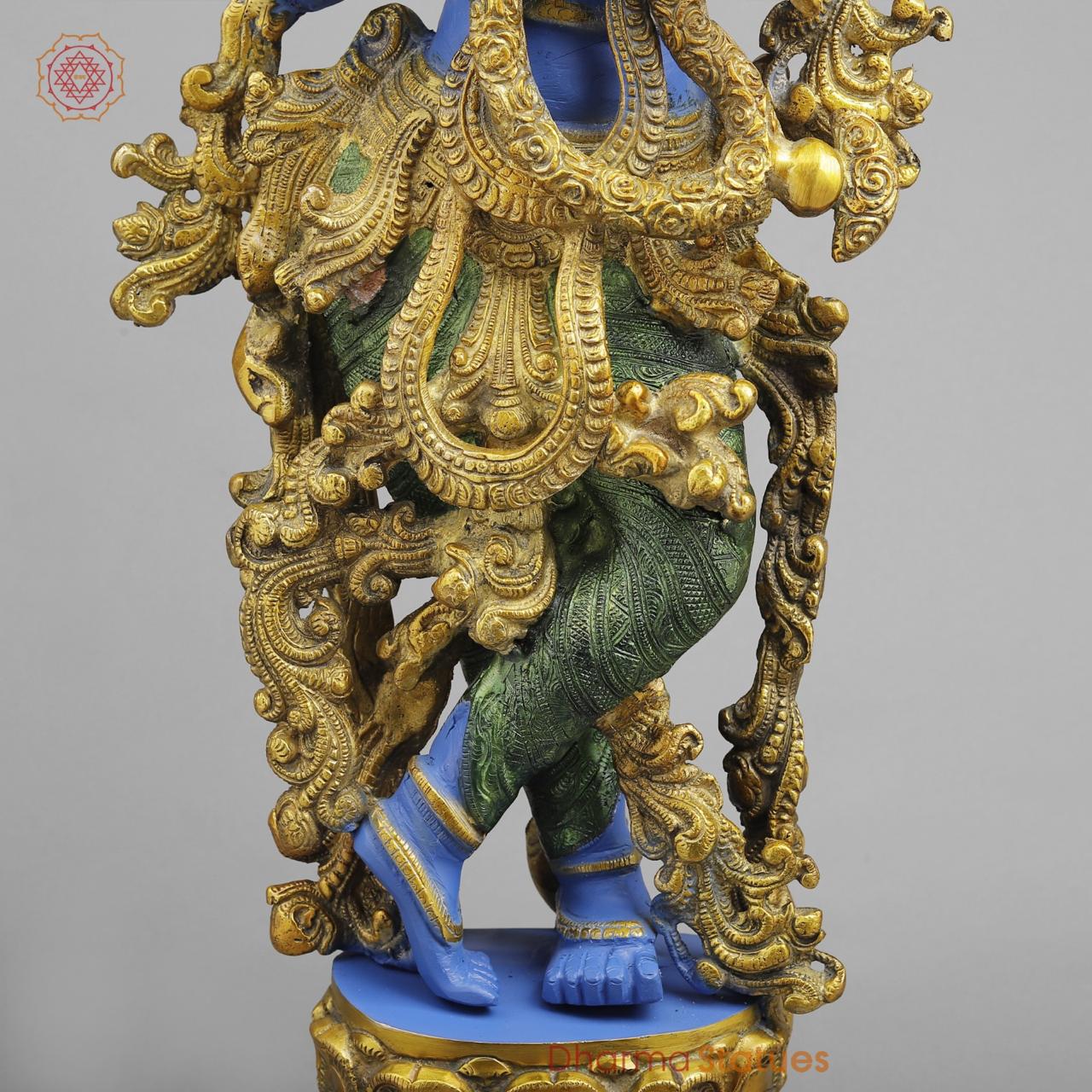 Brass Krishna standing Fine, Peacock Finish 30”