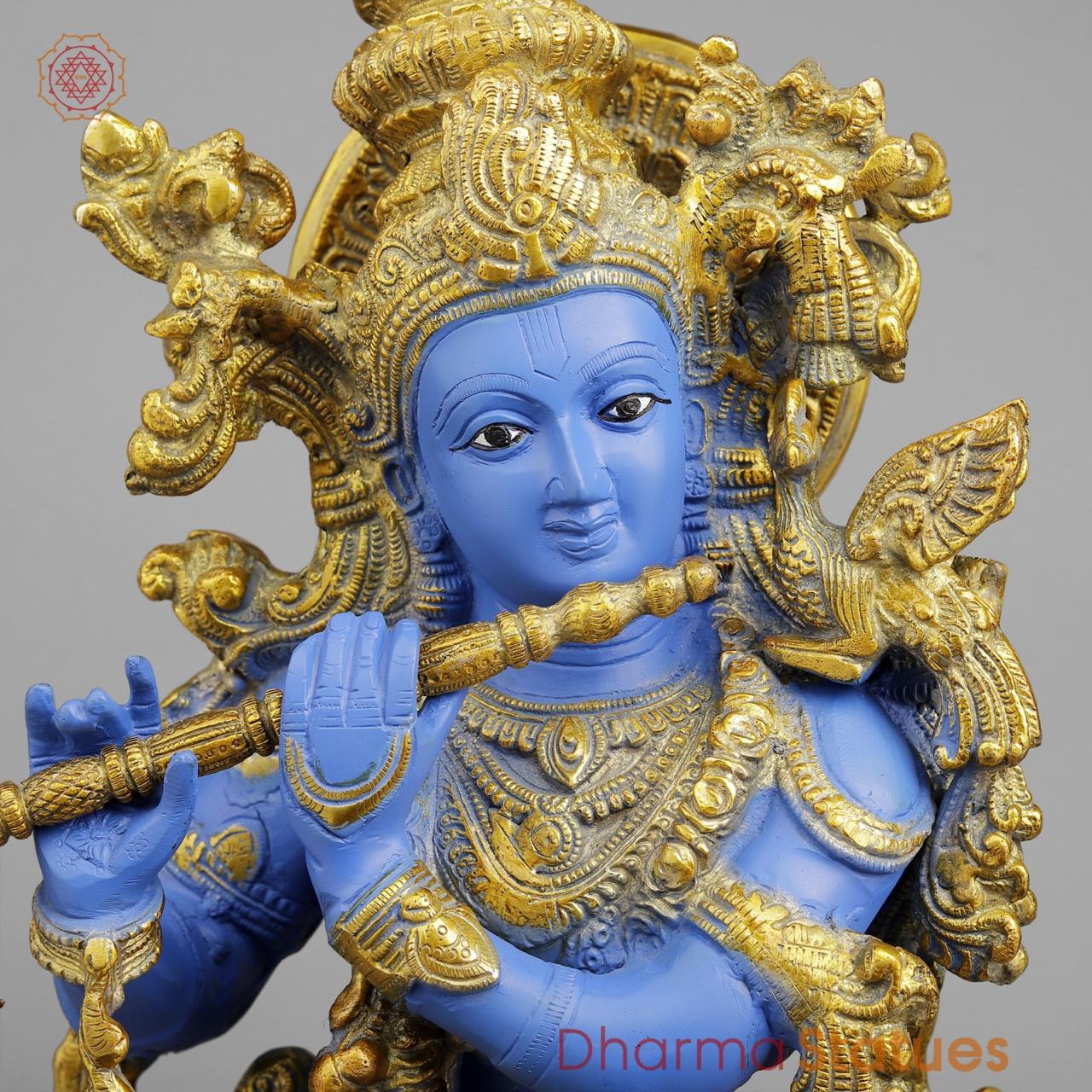 Brass Krishna standing Fine, Peacock Finish 30”