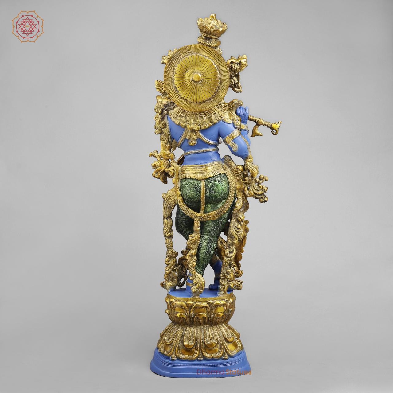 Brass Krishna standing Fine, Peacock Finish 30”