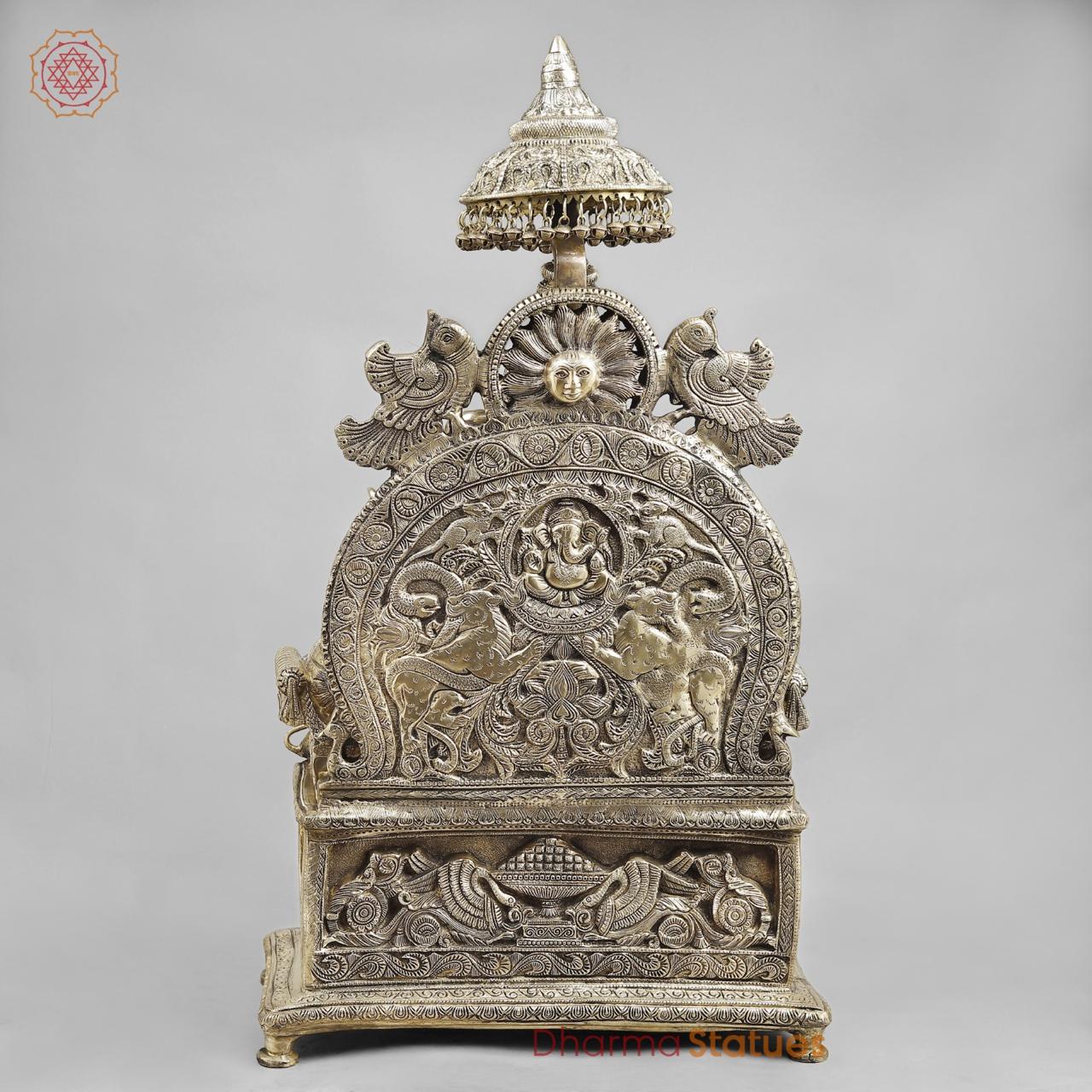 Brass Ganesh Seated On Throne, Glossy Finish 34”