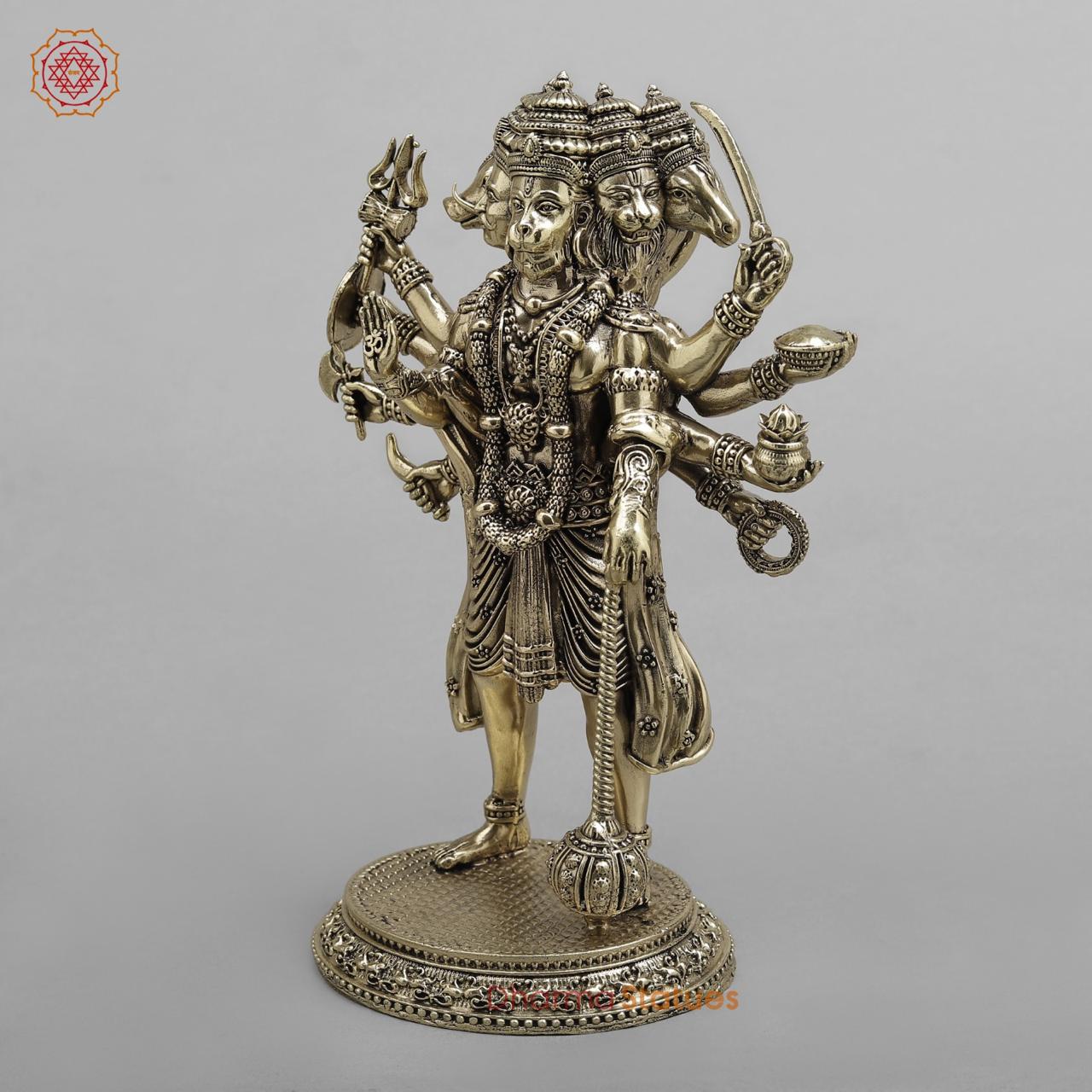 Brass Hanuman Standing Panchmukhi Fine Finish 8”