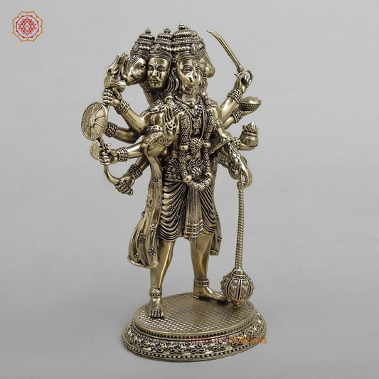 Brass Hanuman Standing Panchmukhi Fine Finish 8”