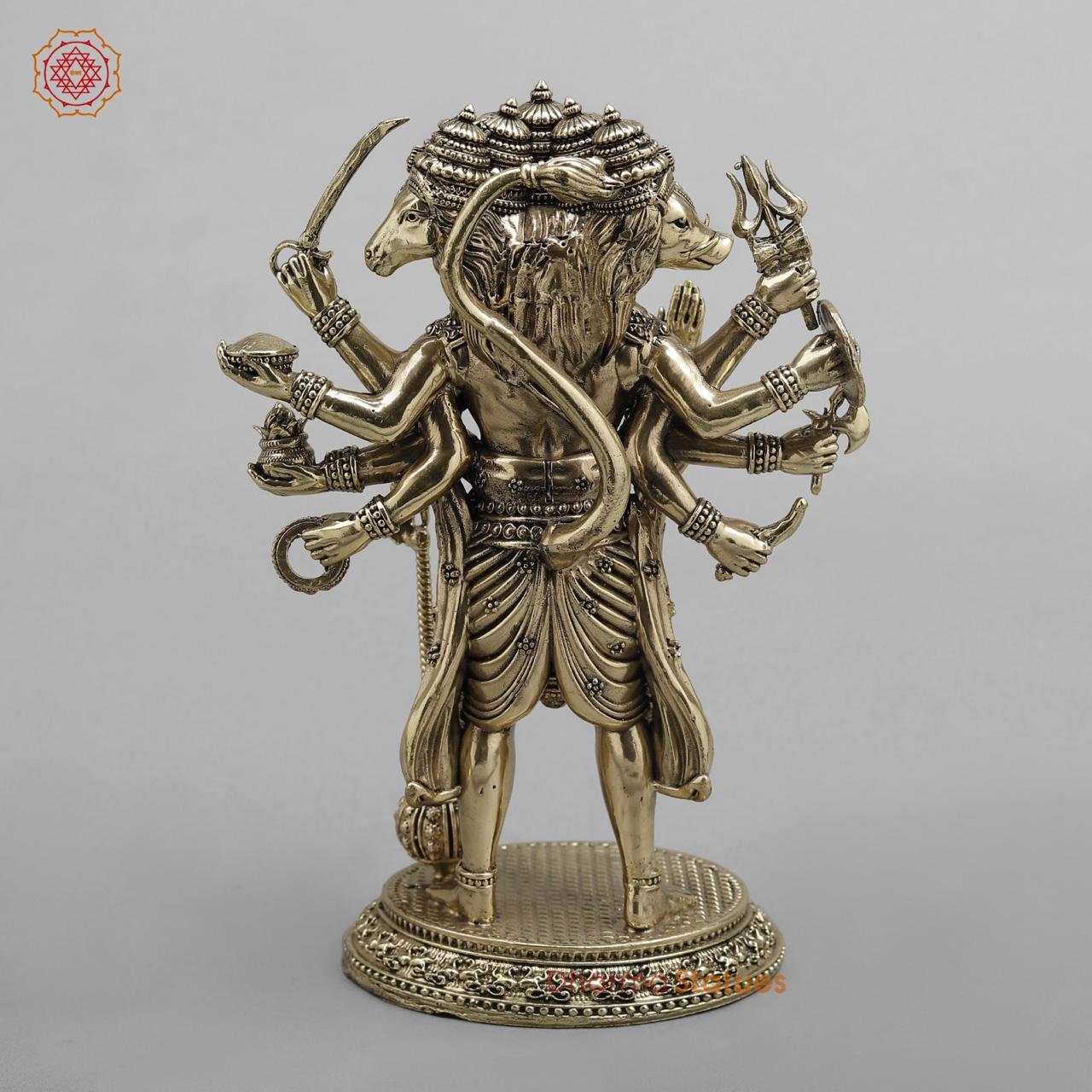 Brass Hanuman Standing Panchmukhi Fine Finish 8”