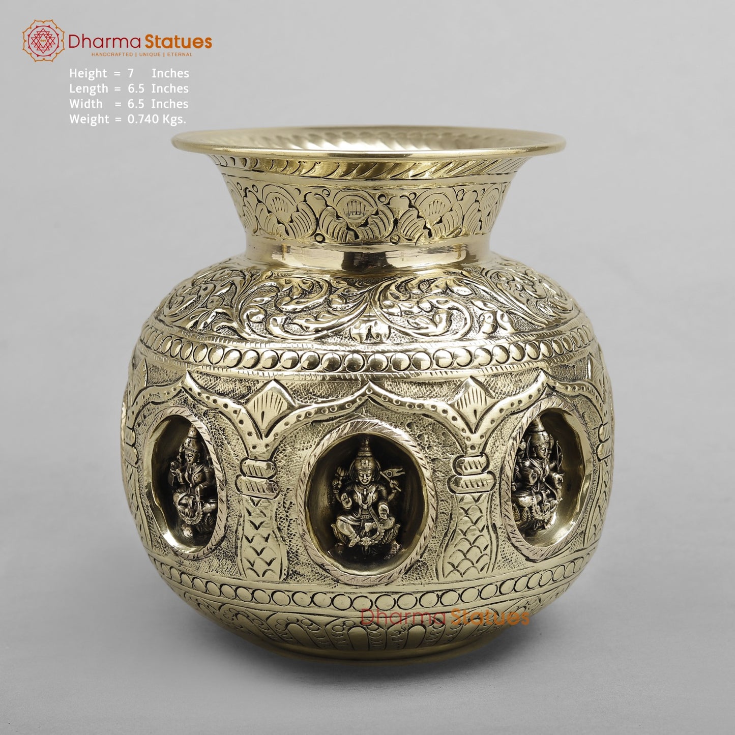 Brass Auspicious fine Ashtlakshmi Kalash 7”