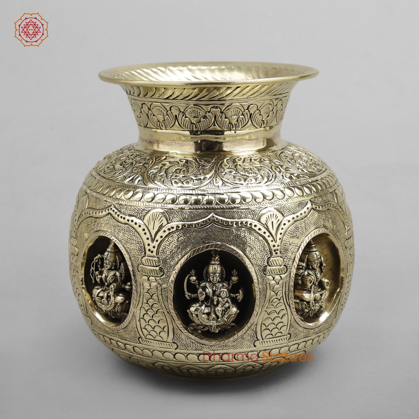 Brass Auspicious fine Ashtlakshmi Kalash 8”