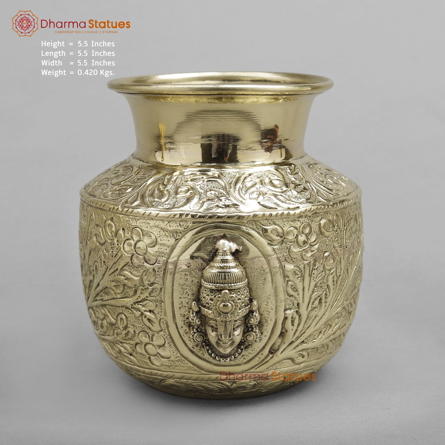 Brass Tirupati Balaji Kalash Fine finish 5.5”