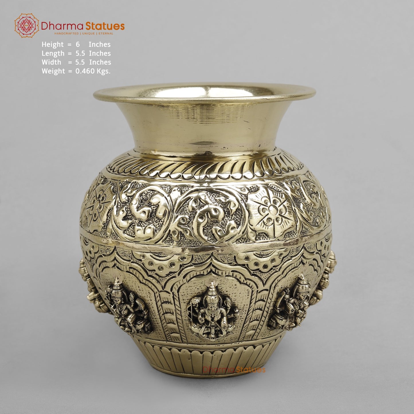 Brass Ashtlakshmi Kalash Fine finish 6”