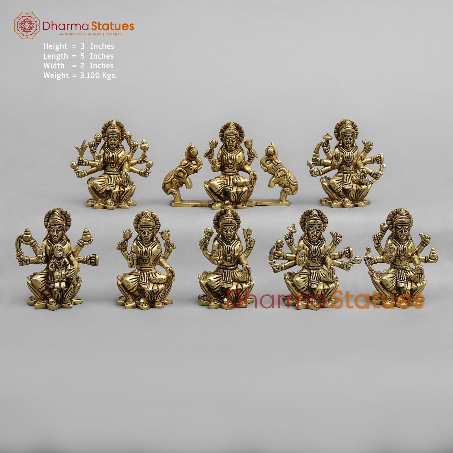 Brass Ashtlakshmi Set Fine , Gold finish 3”