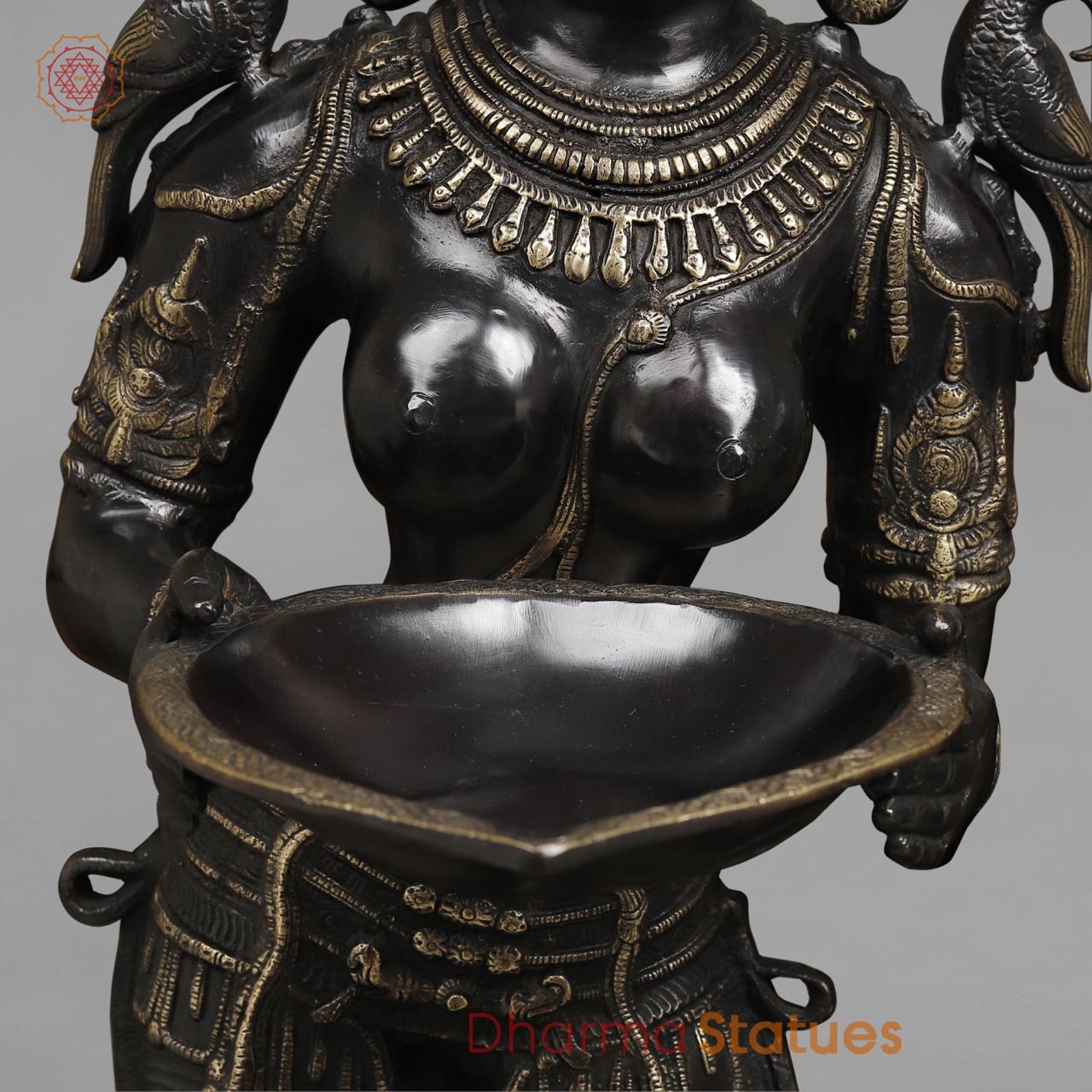 Brass Deepam Lakshmi Standing Large, Royal Black Finish 49”