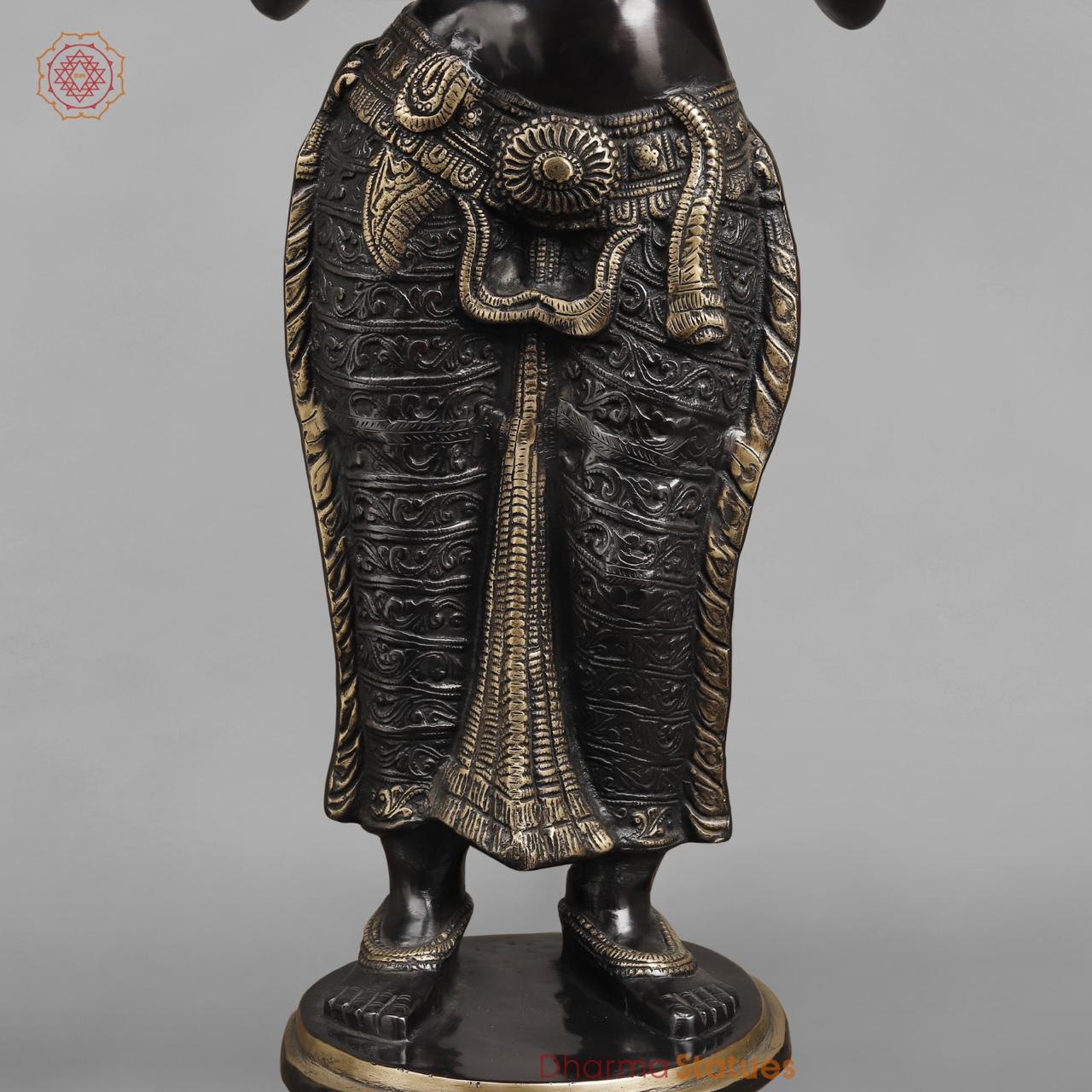 Brass Deepam Lakshmi Standing Large, Royal Black Finish 37”