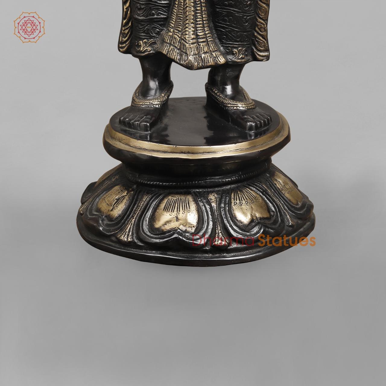 Brass Deepam Lakshmi Standing Large, Royal Black Finish 37”