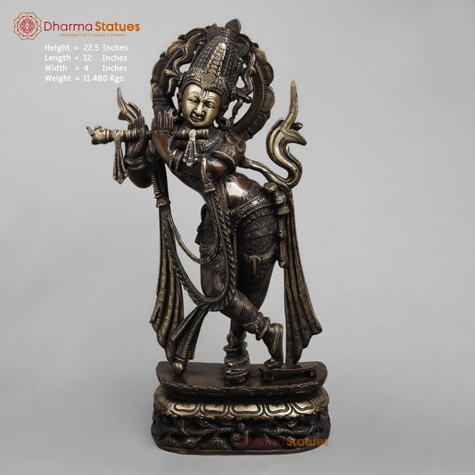 Brass Krishna Standing Fine, Copper Finish 22.5”