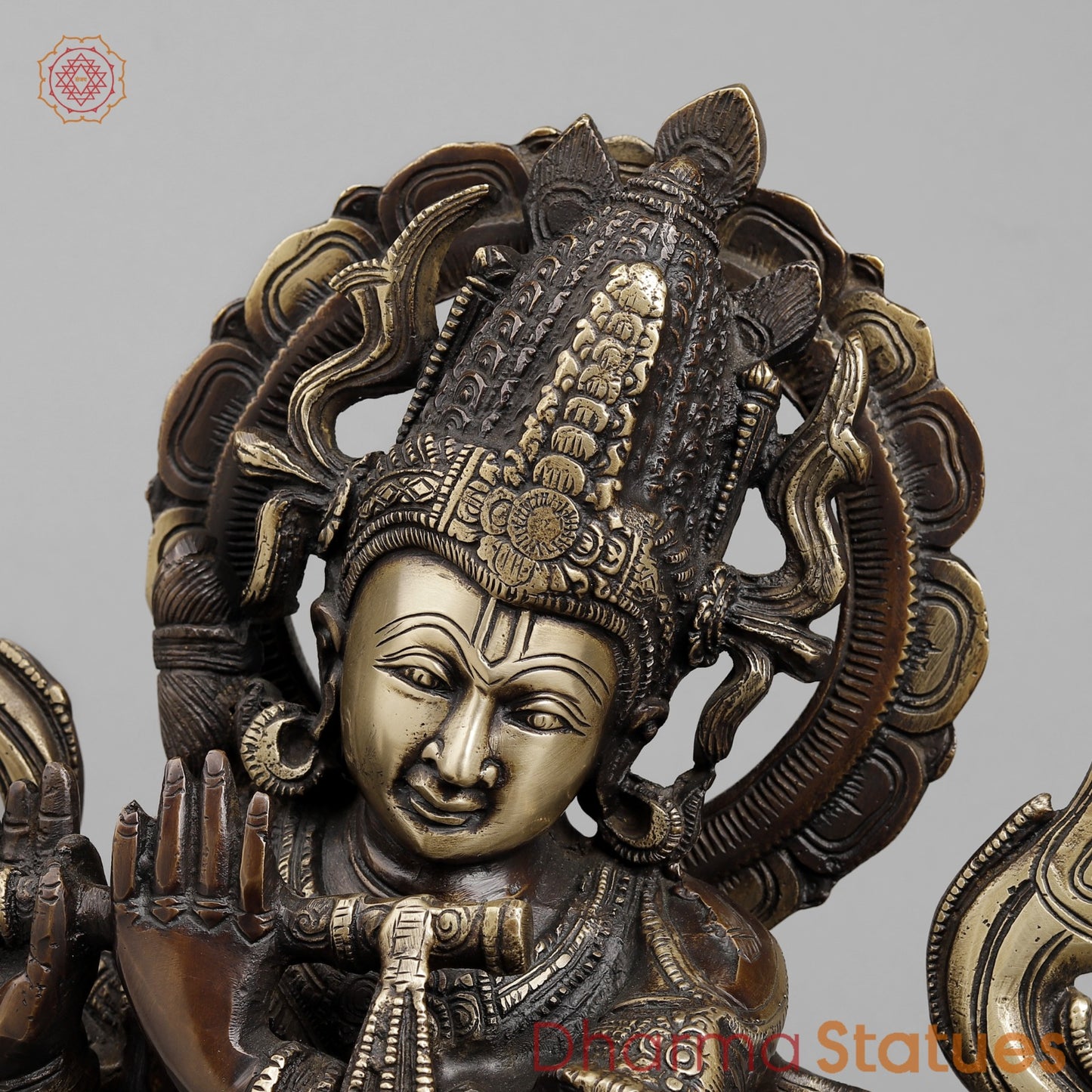 Brass Krishna Standing Fine, Copper Finish 22.5”