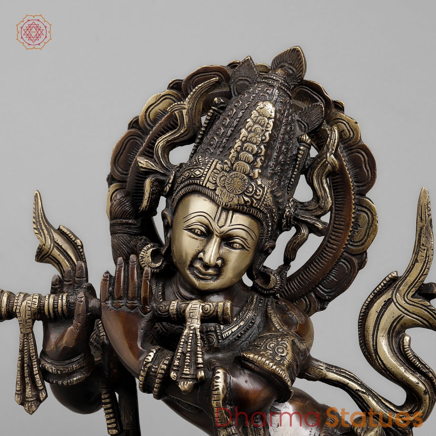 Brass Krishna Standing Fine, Copper Finish 22.5”