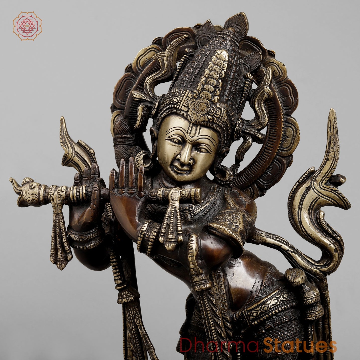 Brass Krishna Standing Fine, Copper Finish 22.5”