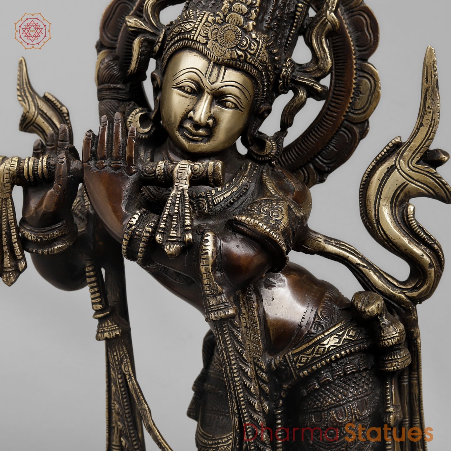 Brass Krishna Standing Fine, Copper Finish 22.5”