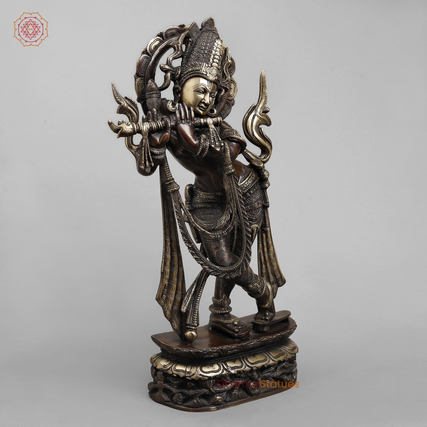Brass Krishna Standing Fine, Copper Finish 22.5”