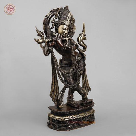 Brass Krishna Standing Fine, Copper Finish 22.5”