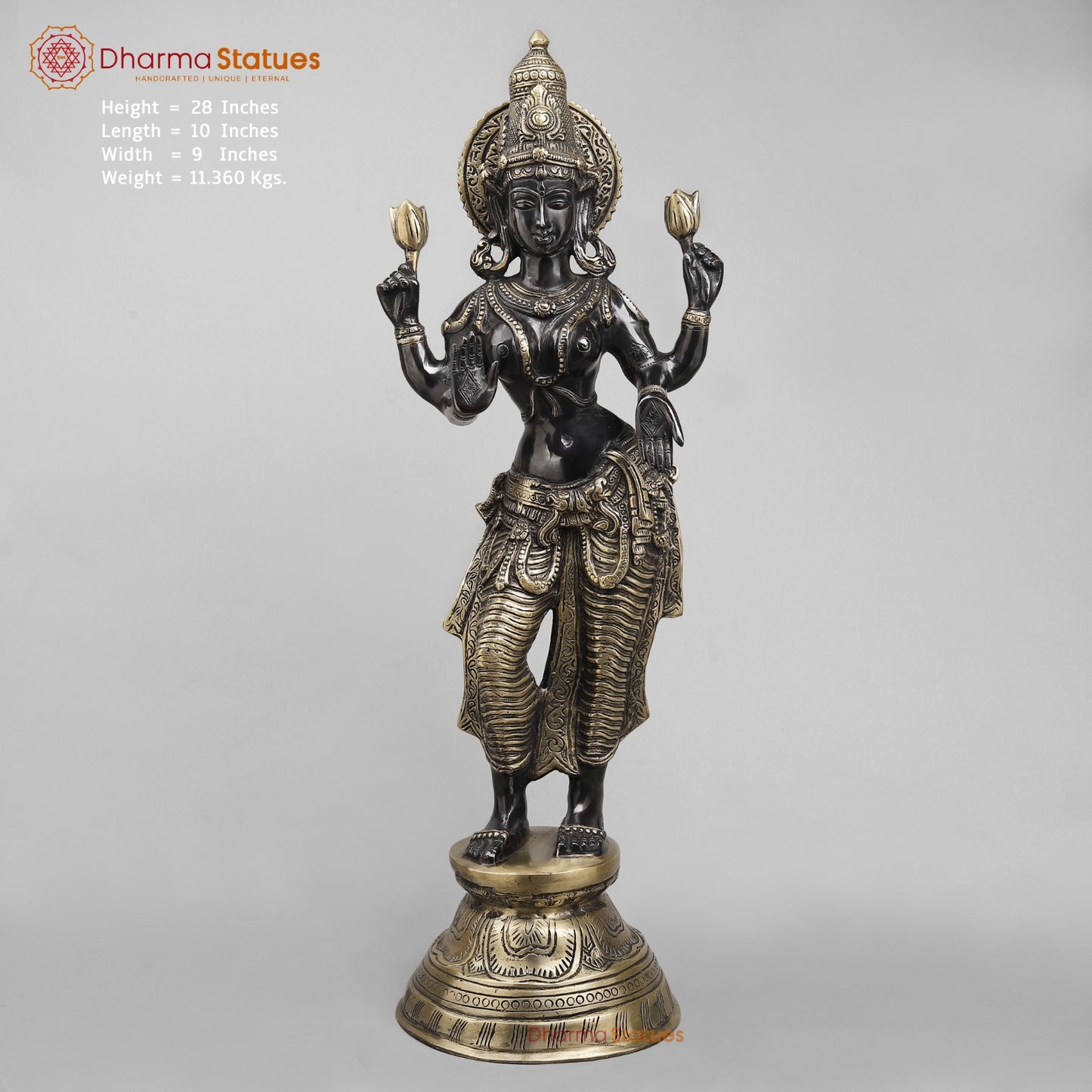 Brass Lakshmi Standing, Royal Black Finish 28”