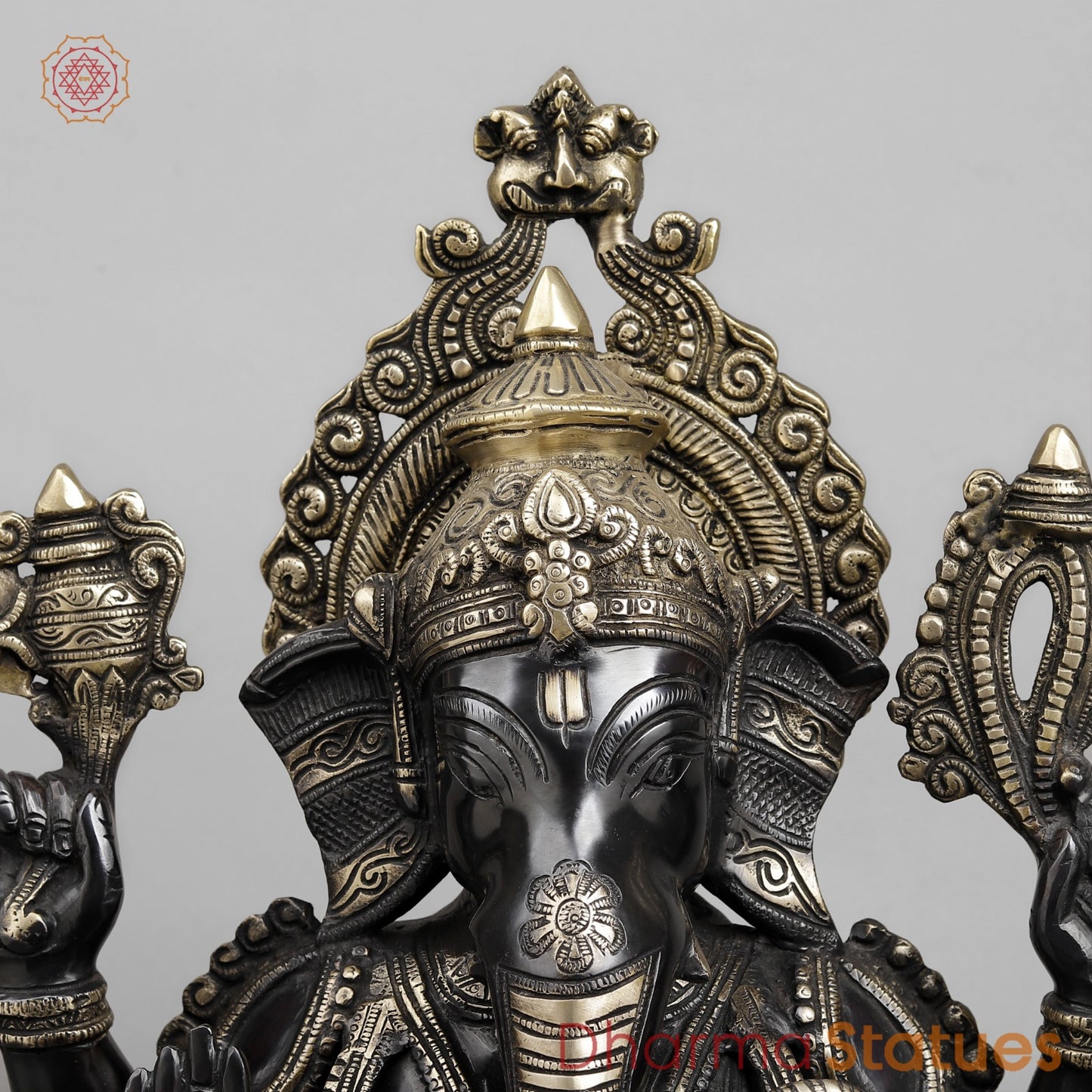 Brass Ganesh Seated On lotus, Royal Black finish 21”