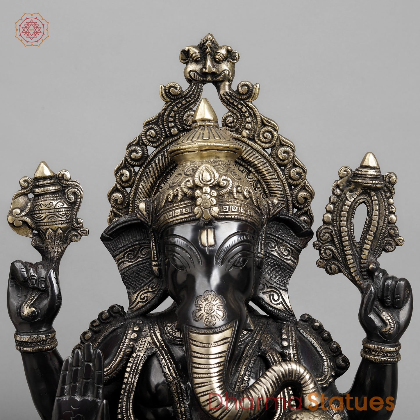 Brass Ganesh Seated On lotus, Royal Black finish 21”