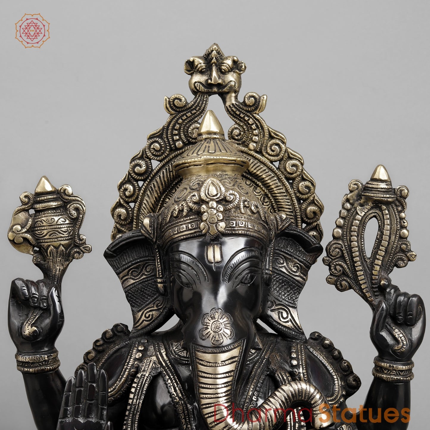 Brass Ganesh Seated On lotus, Royal Black finish 21”