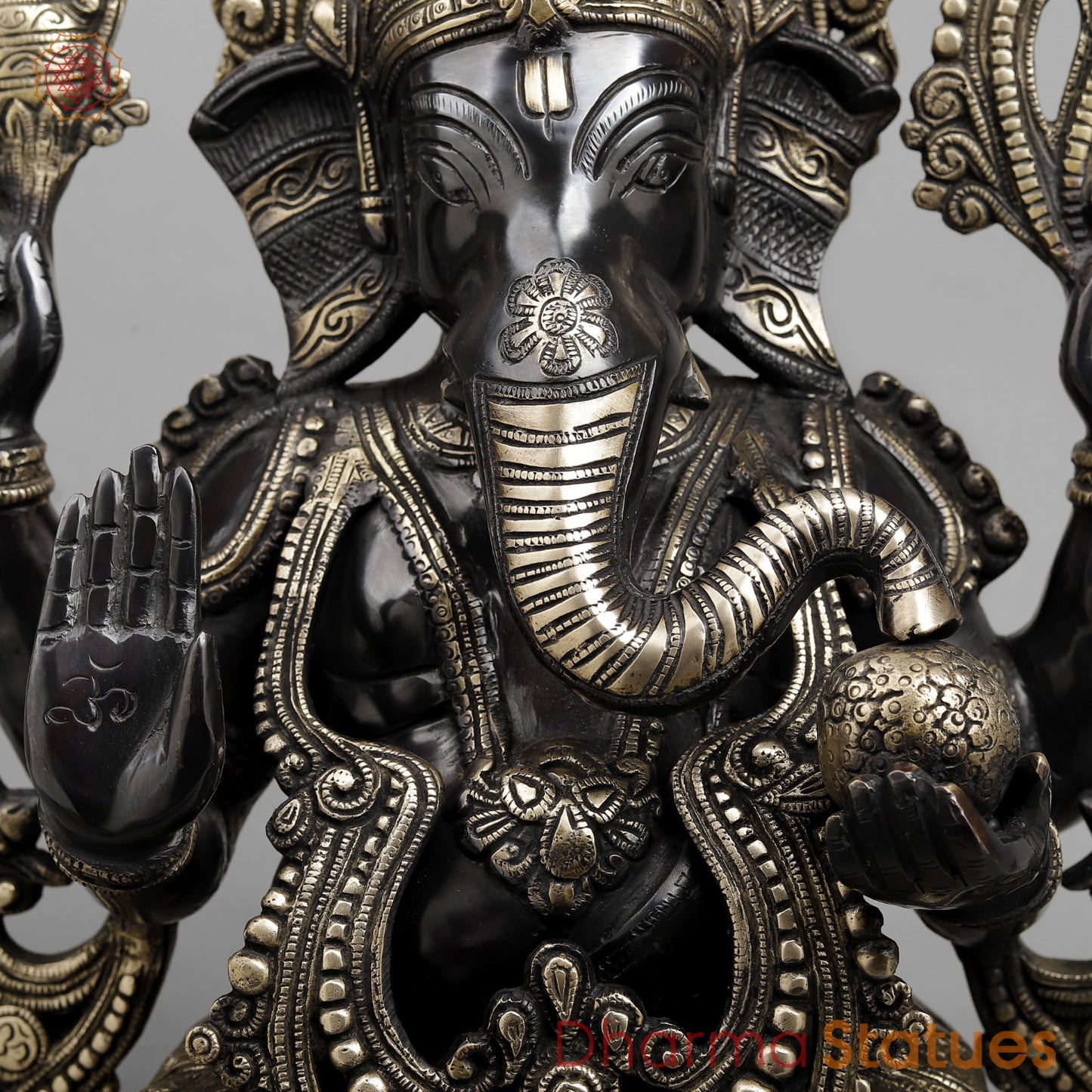 Brass Ganesh Seated On lotus, Royal Black finish 21”