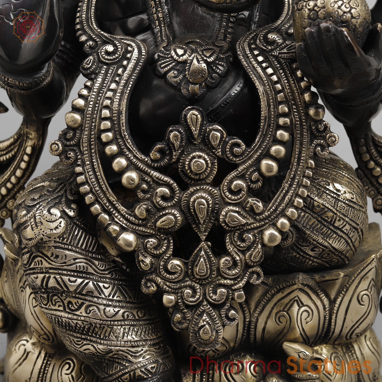 Brass Ganesh Seated On lotus, Royal Black finish 21”