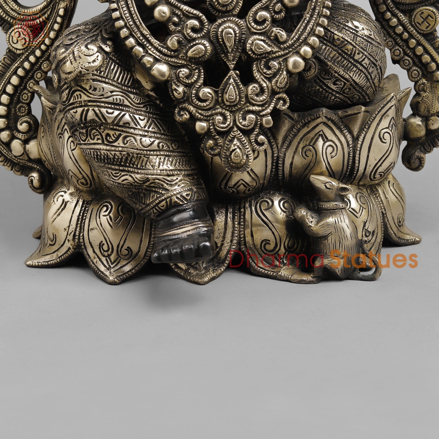 Brass Ganesh Seated On lotus, Royal Black finish 21”