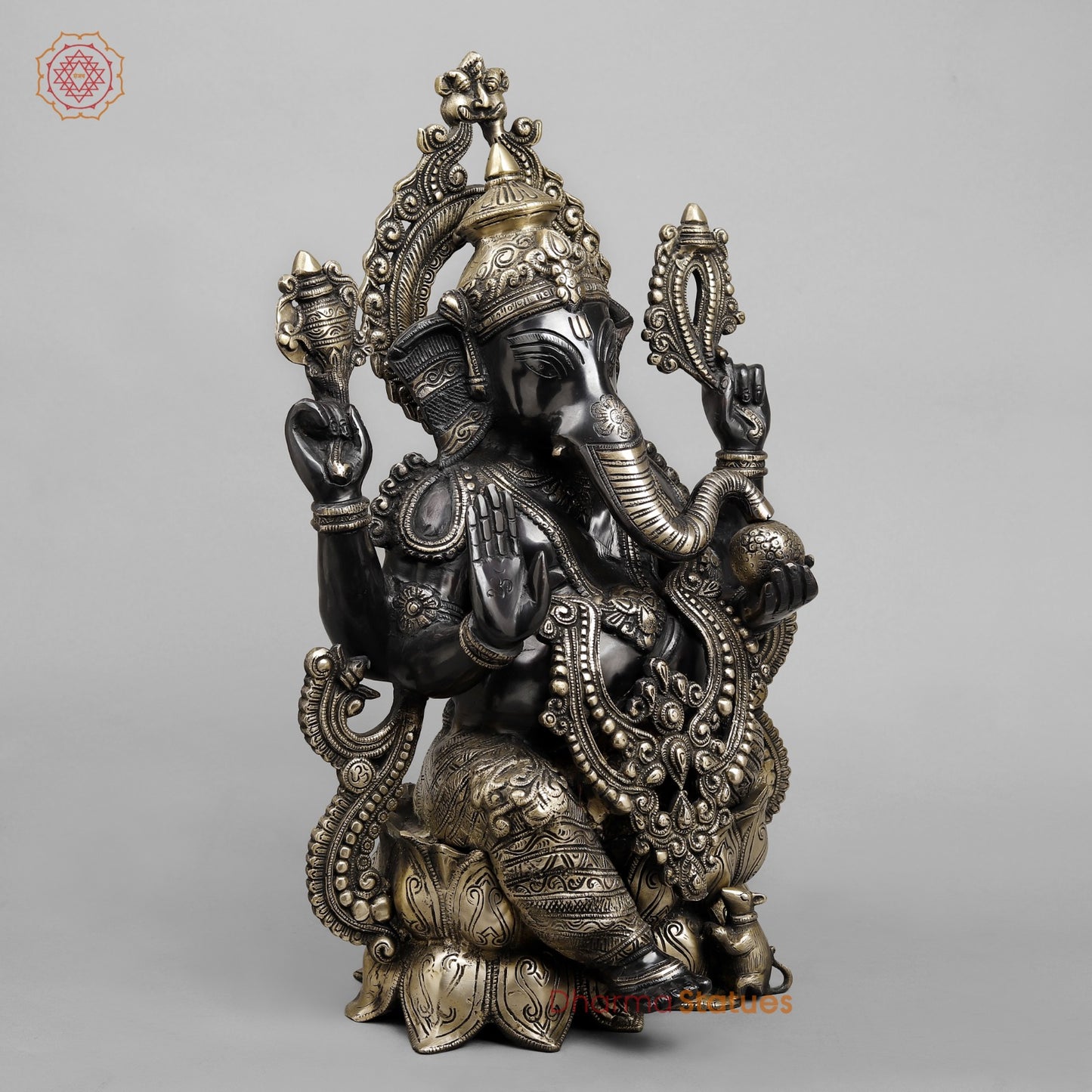 Brass Ganesh Seated On lotus, Royal Black finish 21”