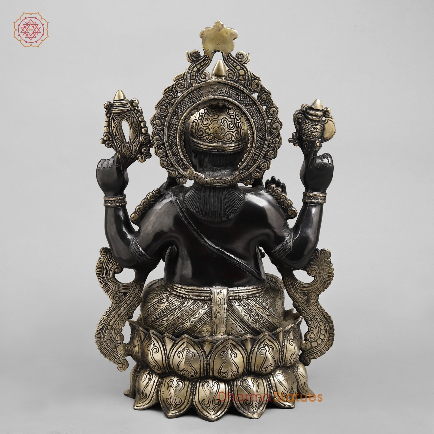 Brass Ganesh Seated On lotus, Royal Black finish 21”