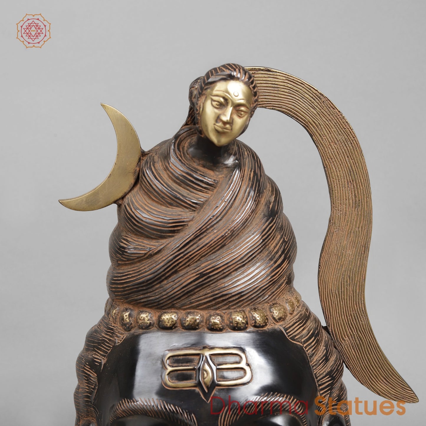 Brass Shiva Head With Ganga, Royal Black Finish 20”