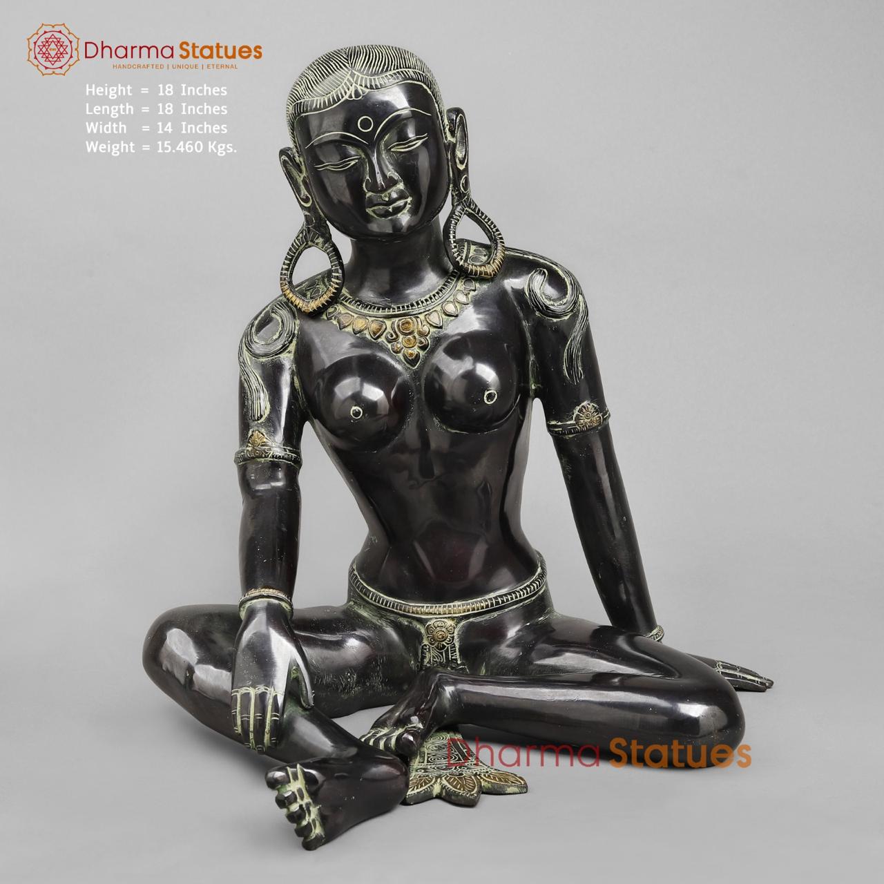 Brass Parwati Seated, Green Black Finish 18”