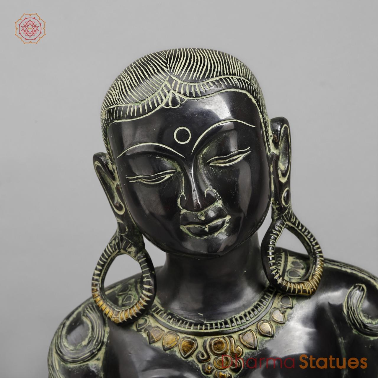 Brass Parwati Seated, Green Black Finish 18”