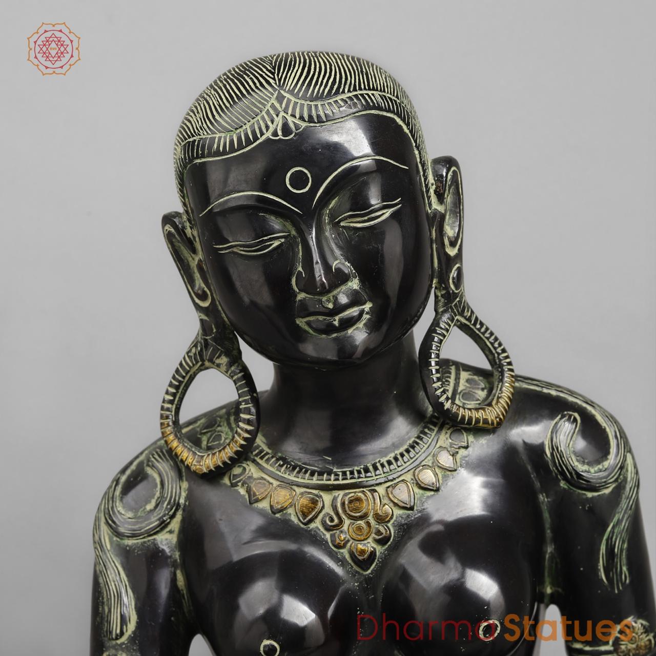 Brass Parwati Seated, Green Black Finish 18”