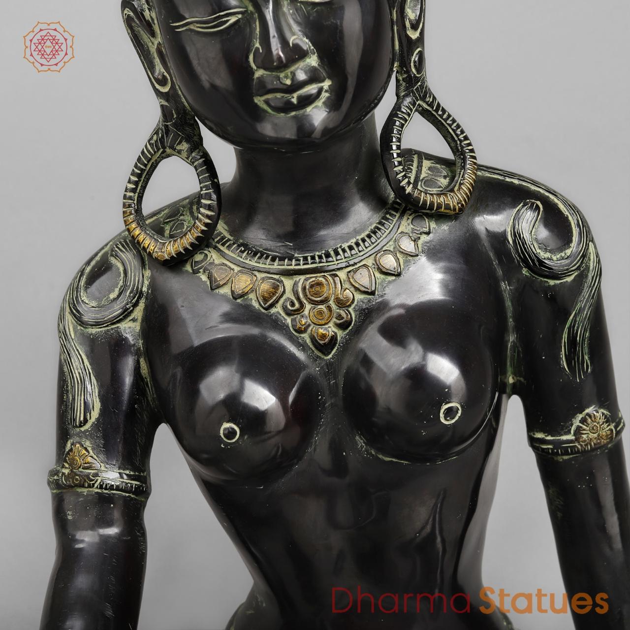 Brass Parwati Seated, Green Black Finish 18”