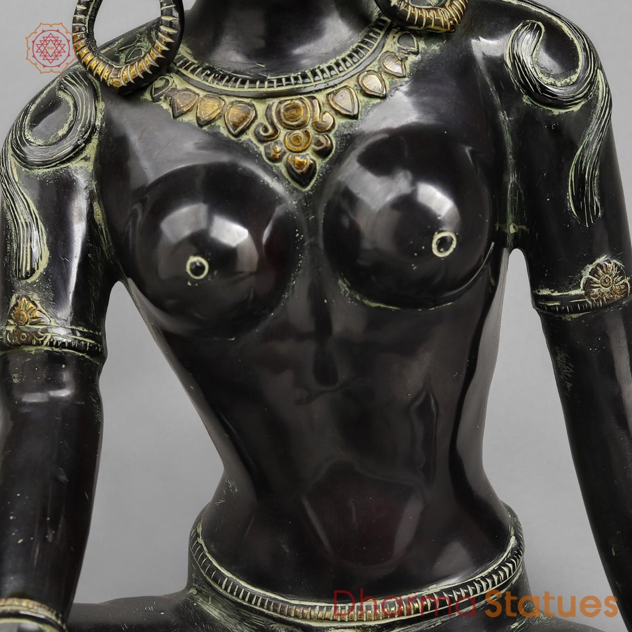 Brass Parwati Seated, Green Black Finish 18”