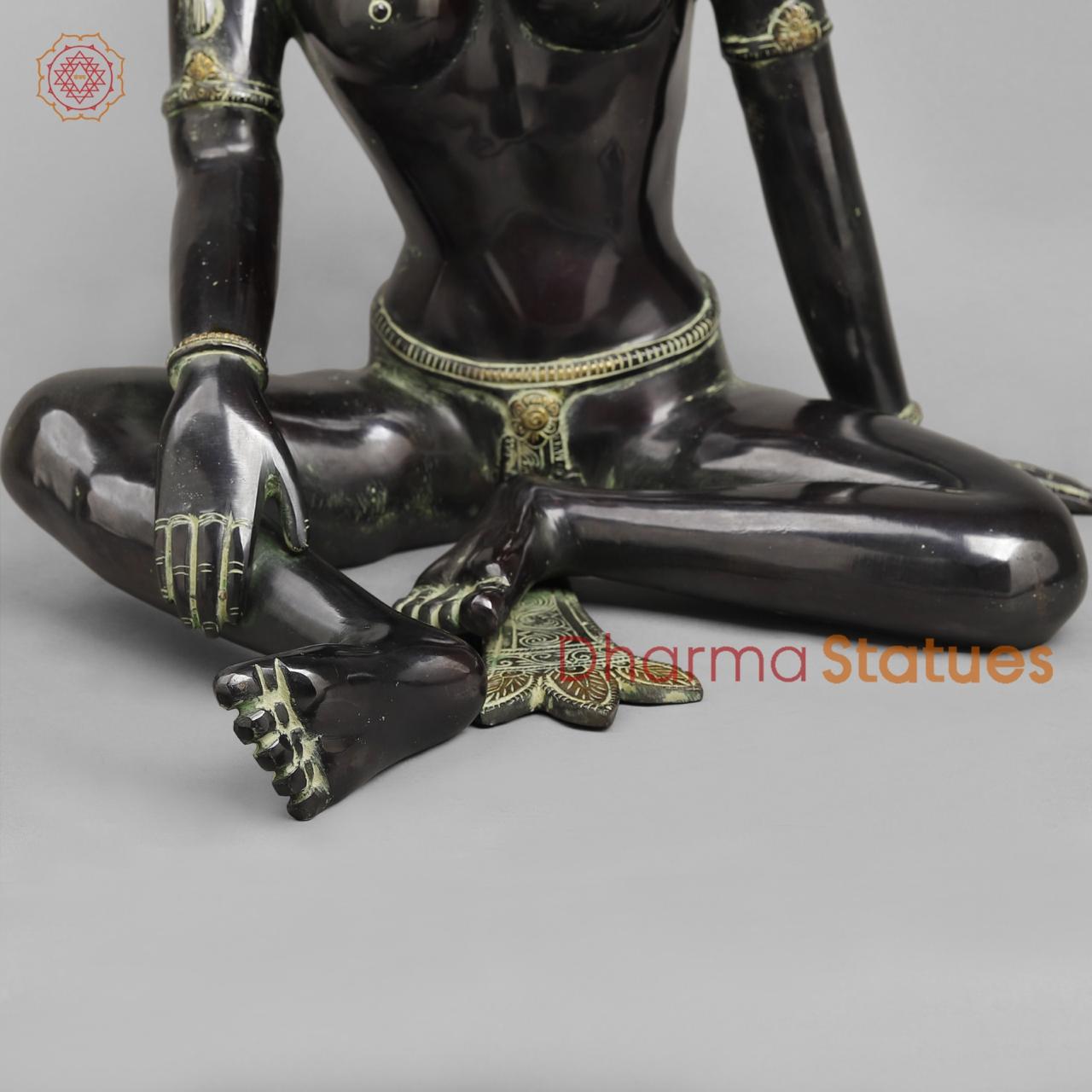 Brass Parwati Seated, Green Black Finish 18”