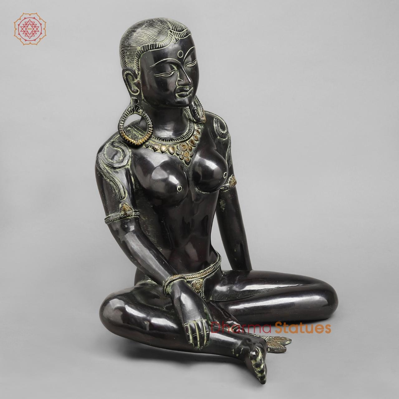 Brass Parwati Seated, Green Black Finish 18”