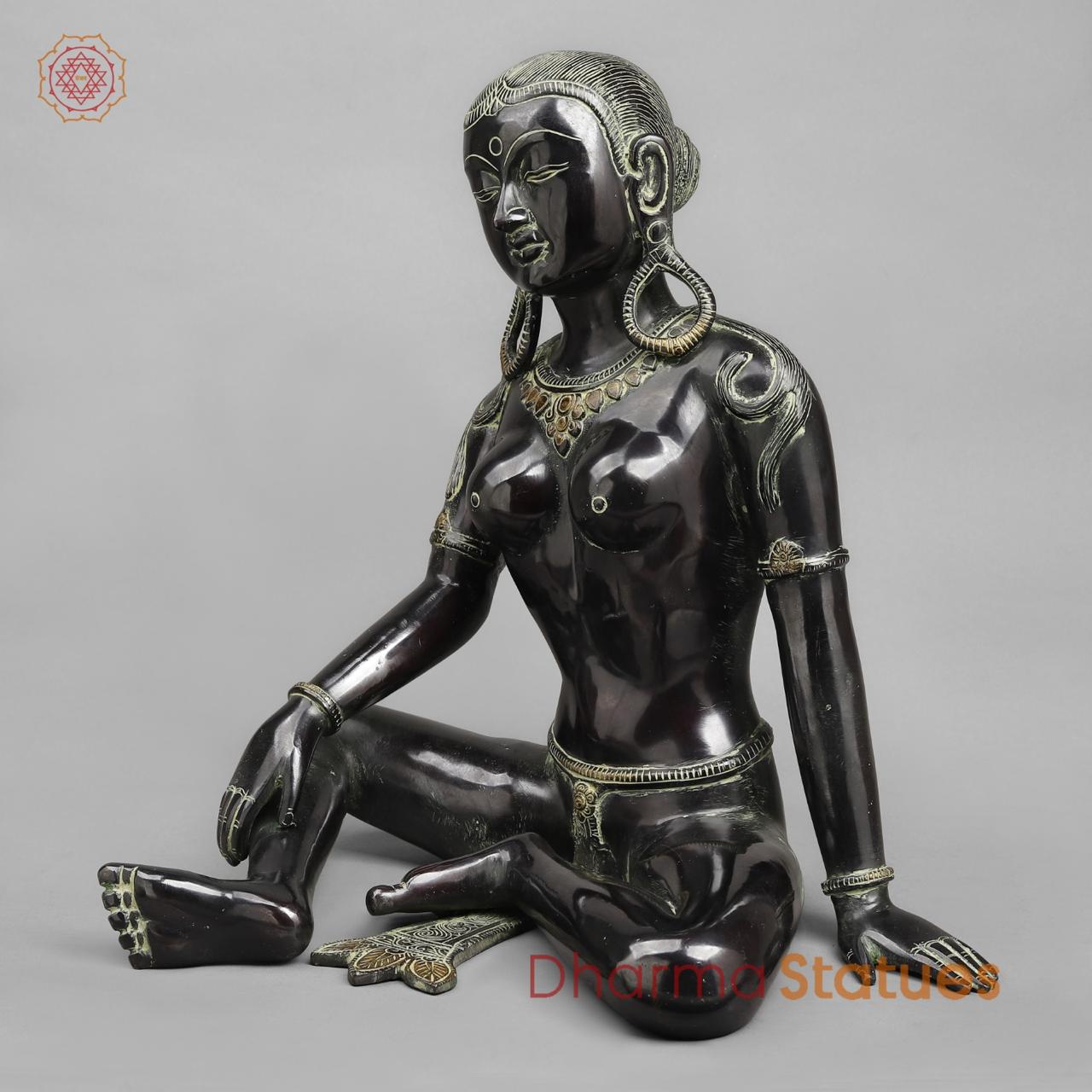 Brass Parwati Seated, Green Black Finish 18”
