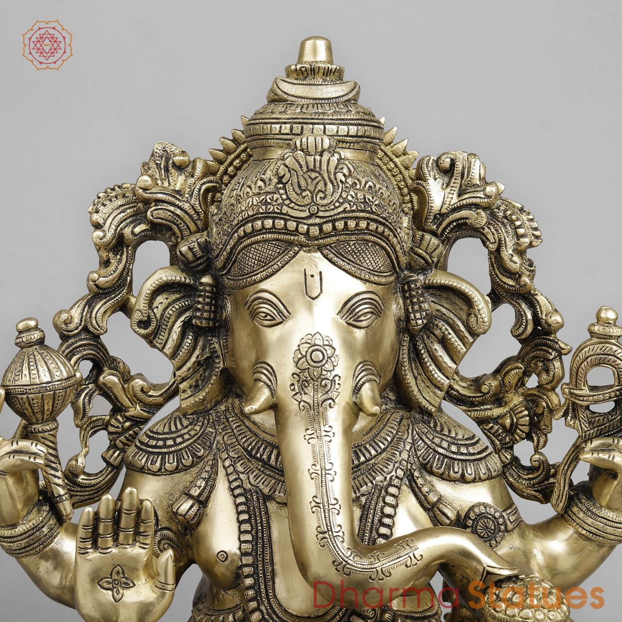 Brass Ganesh Seated with Beautiful ornaments, Smooth Finish 24”