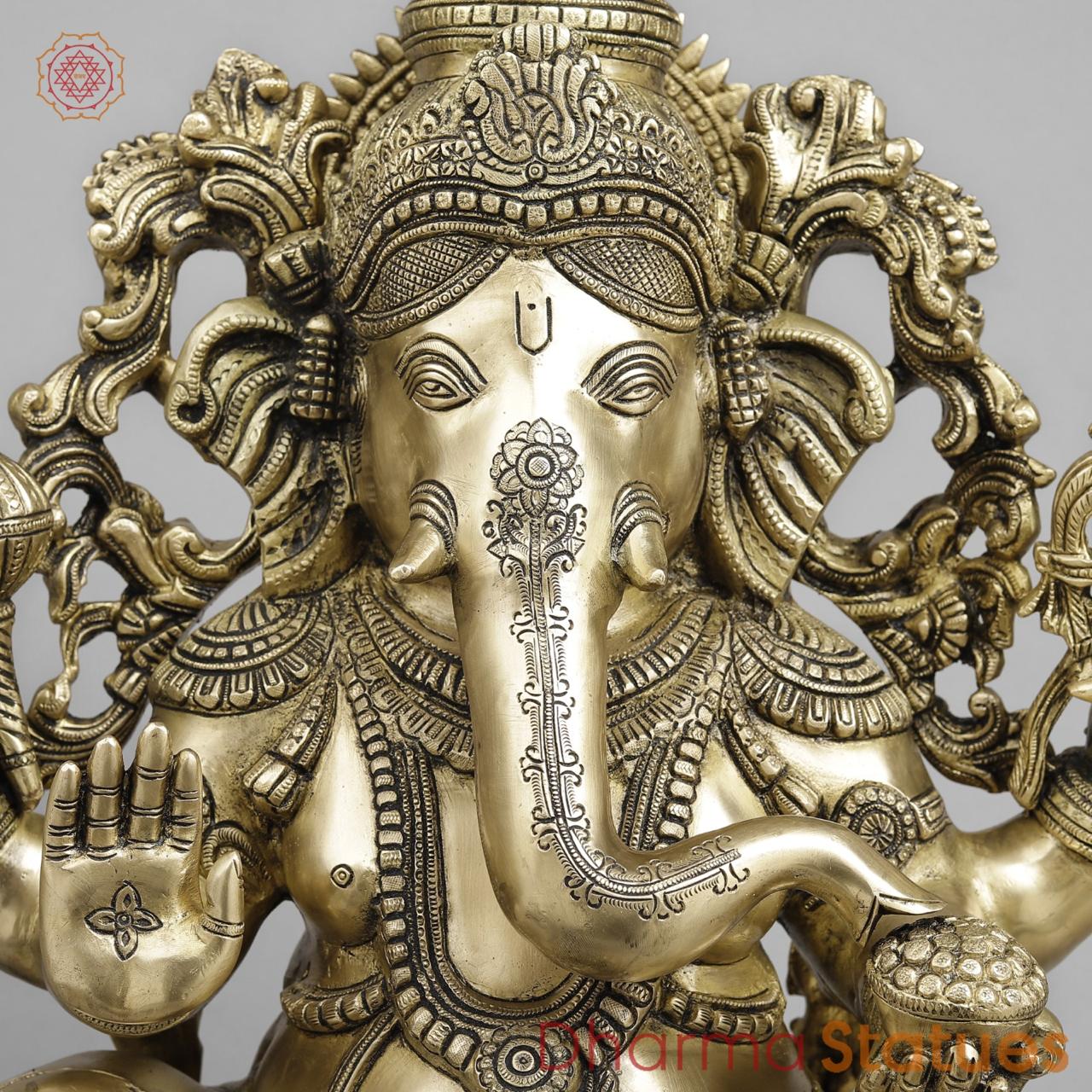 Brass Ganesh Seated with Beautiful ornaments, Smooth Finish 24”