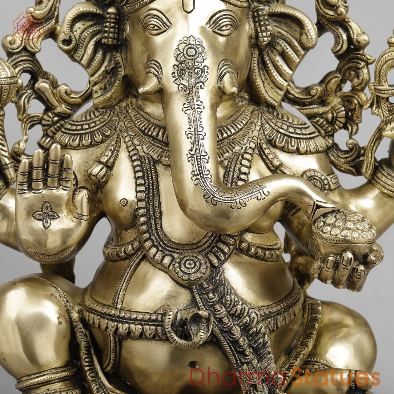 Brass Ganesh Seated with Beautiful ornaments, Smooth Finish 24”
