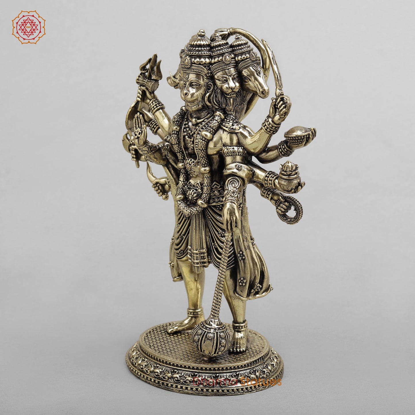 Brass Panchmukhi Hanuman Standing Fine 8”