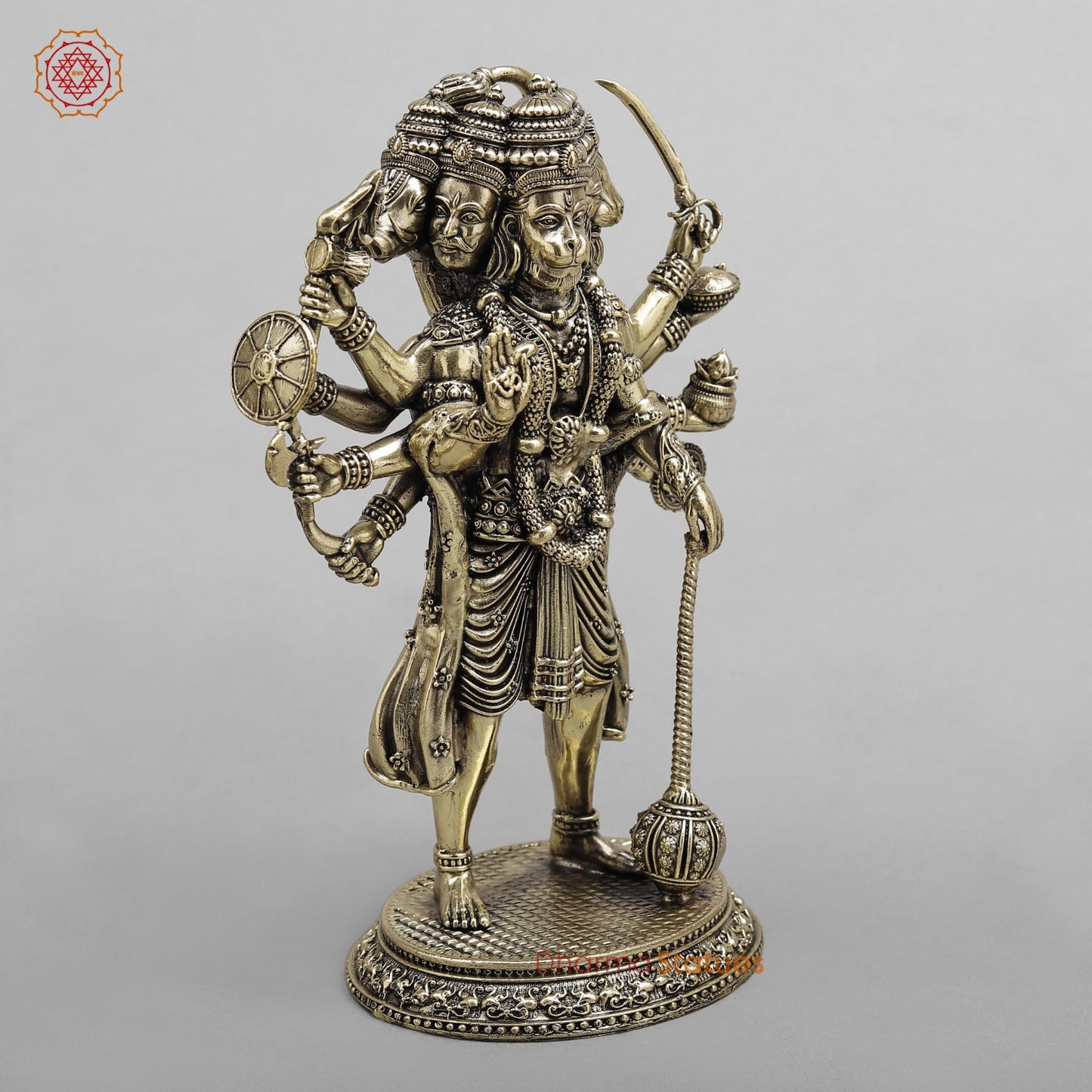 Brass Panchmukhi Hanuman Standing Fine 8”